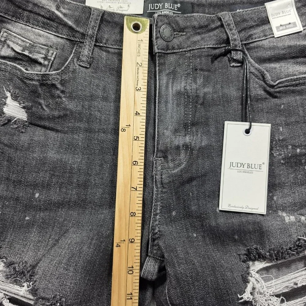 Judy Blue Jeans Womens 7 28 Black Distressed Boyfriend Fit Mid Rise JB8867 NWT